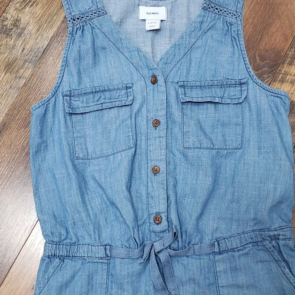 Old Navy Blue Chambray Sleeveless Romper, Size Large 10-12